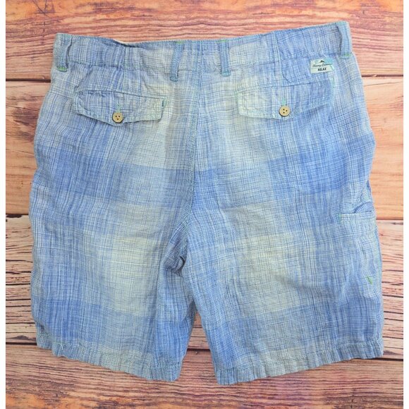 Tommy Bahama Mens Relax Linen Shorts Size 33 Blue Plaid Casual Summer - Picture 2 of 6